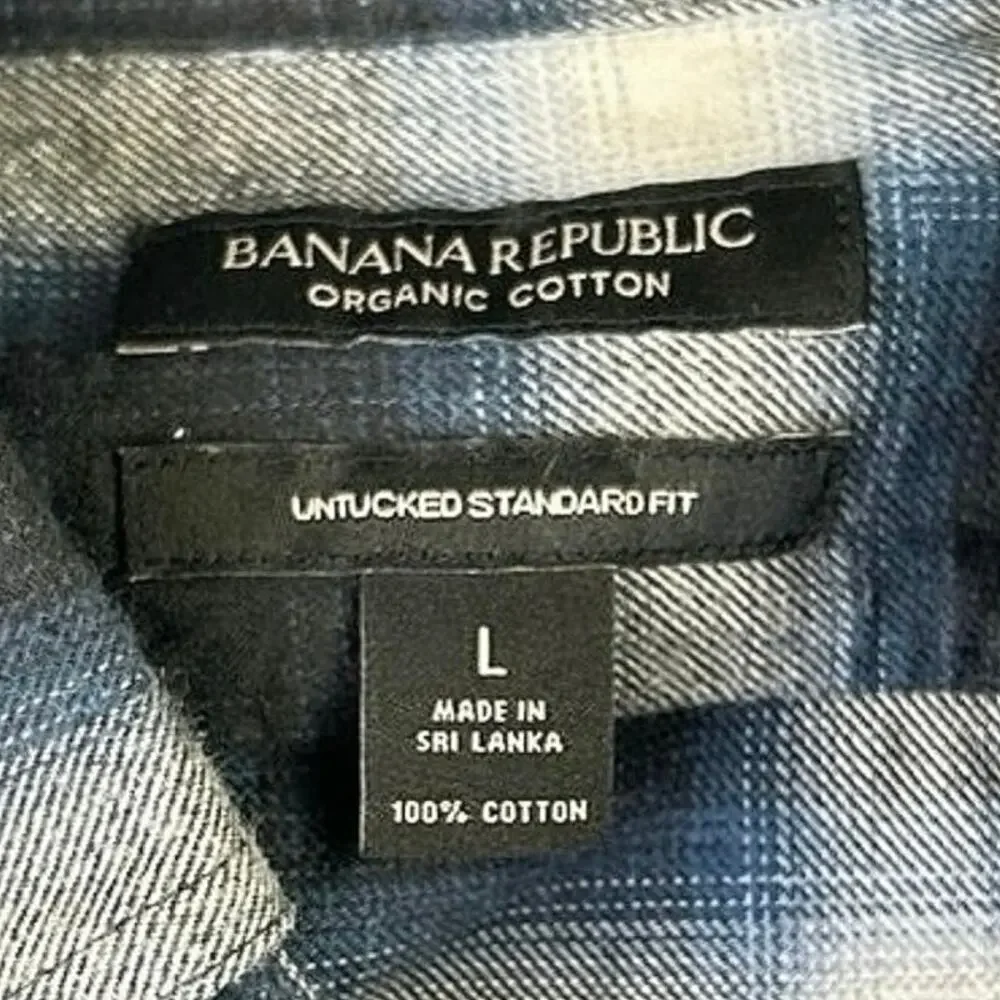 Banana Republic Men's Black Untucked Plaid Check Button Up Flannel Shirt Top L
